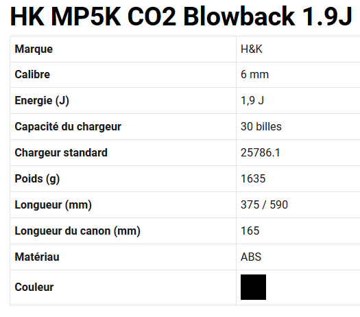 HK MP5K CO2 Blowback 1.9J