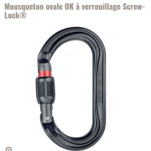 Mousqueton ovale OK Screw Lock noir Petzl