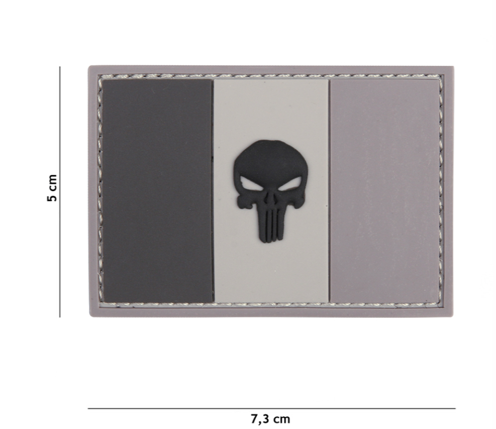 Velcro D PVC Punisher France-Belgique flag gris-noir surplus militaire stenay commercy surplus belgique surplus luxembourg