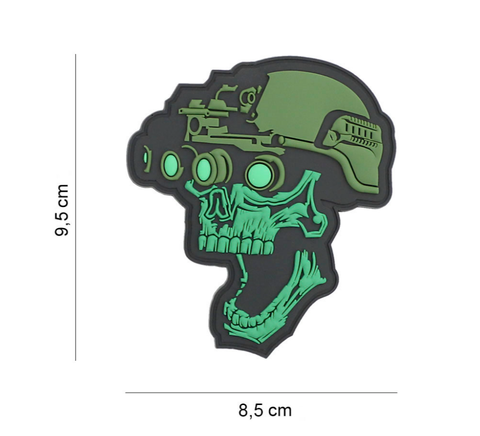 Velcro 3D PVC Night vision skull green