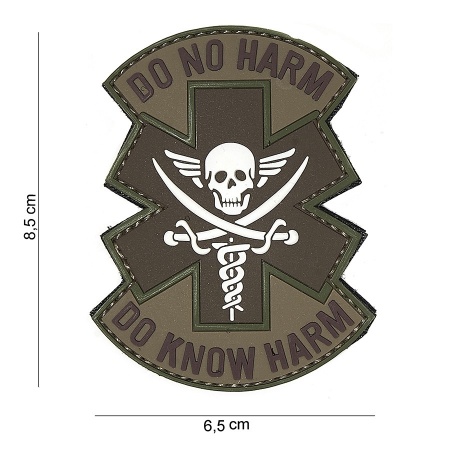 Patch 3D PVC  Do no harm, marron surplus militaire lorraine grand est meuse stenay commercy surplus belgique surplus luxembourg Metz Nancy Verdun survivalisme bushcraft 