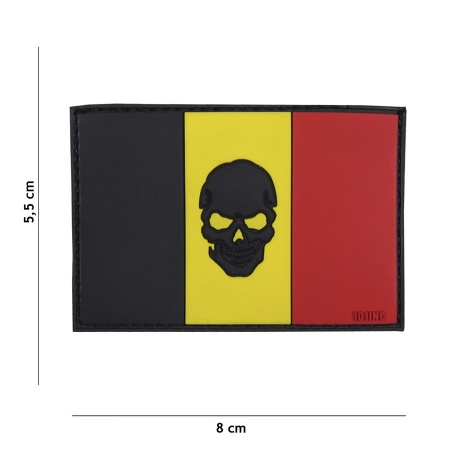 Patch 3D PVC flag Belgium + skull surplus militaire lorraine grand est meuse stenay commercy surplus belgique surplus luxembourg Metz Nancy Verdun survivalisme bushcraft 